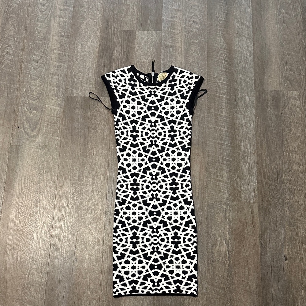 Torn by Ronny Kobo Black and White Geometric Midi Dress